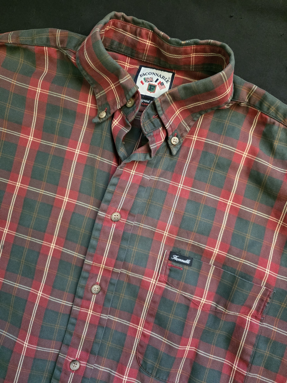 Faconnable Red and Green Plaid Dress Button-Down Shirt